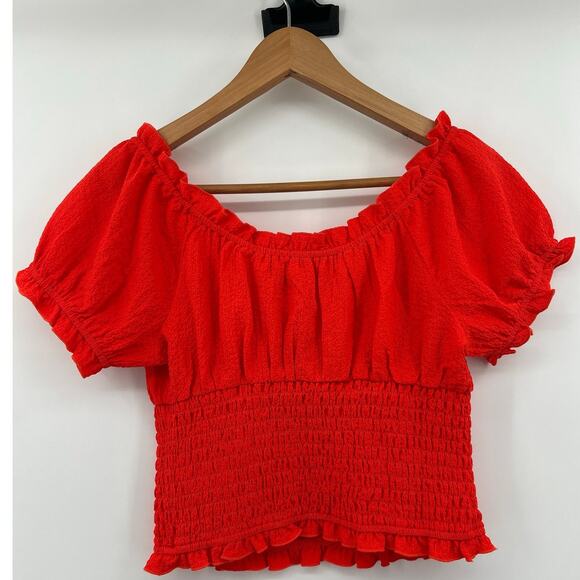 Urban Outfitters Milk Maid Ruffled Bustier Wench Crop Top Off Shoulder Red S - Picture 2 of 5